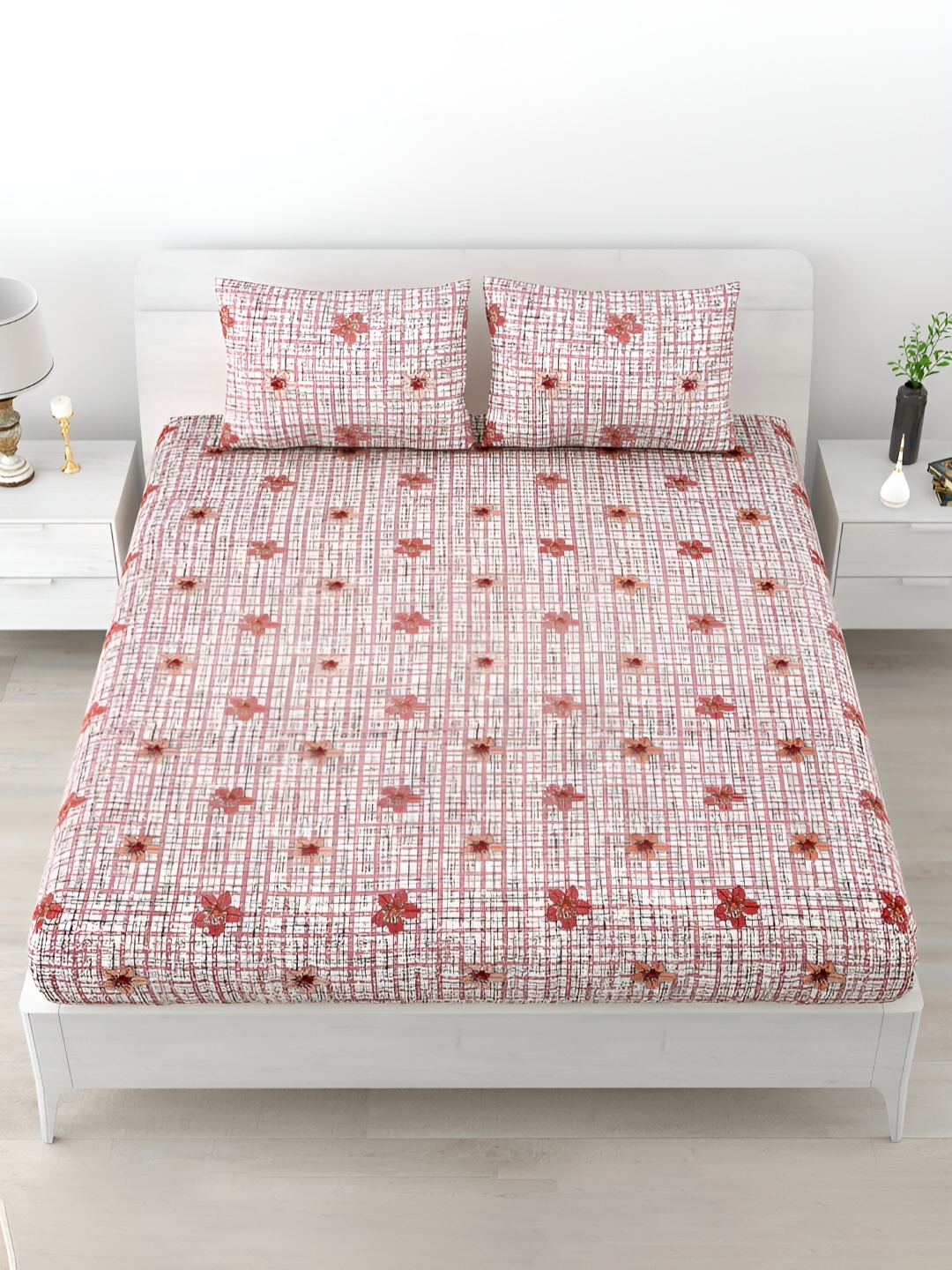 POORAK Red & White Floral Printed 120 TC King Size Cotton Bedsheet with 2 Pillow Covers
POORAK Red & White Floral Printed 120 TC King Size Cotton Bedsheet with 2 Pillow Covers