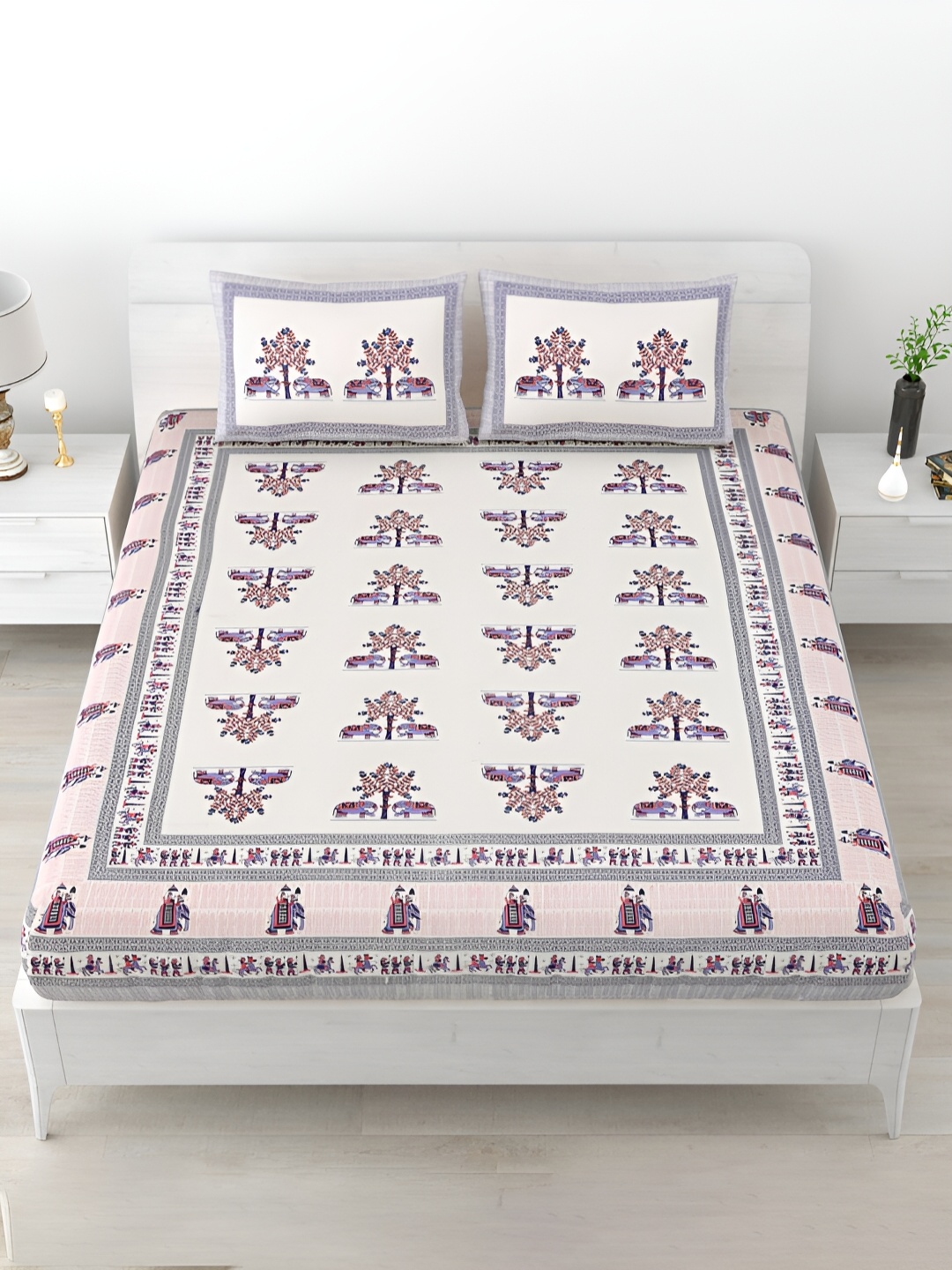 POORAK White & Purple Floral Printed 120 TC Cotton King Bedsheet with 2 Pillow Covers
POORAK White & Purple Floral Printed 120 TC Cotton King Bedsheet with 2 Pillow Covers