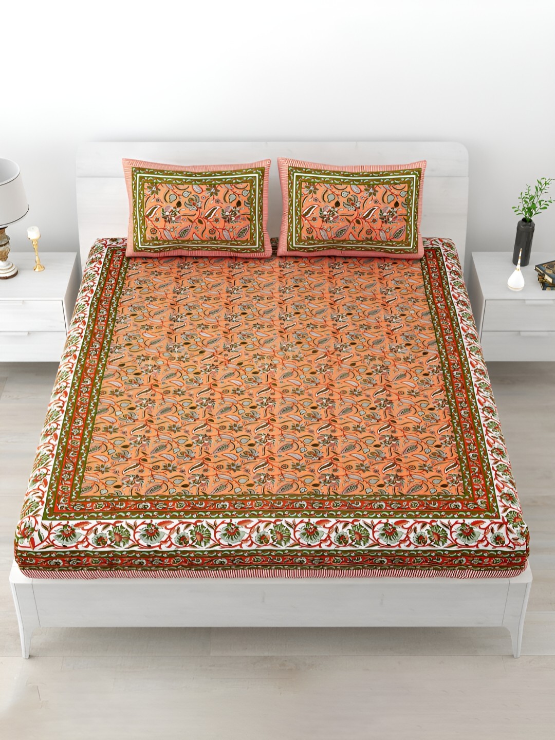 POORAK Yellow & Green Floral Printed Cotton 120 TC King Bedsheet with 2 Pillow Covers
POORAK Yellow & Green Floral Printed Cotton 120 TC King Bedsheet with 2 Pillow Covers