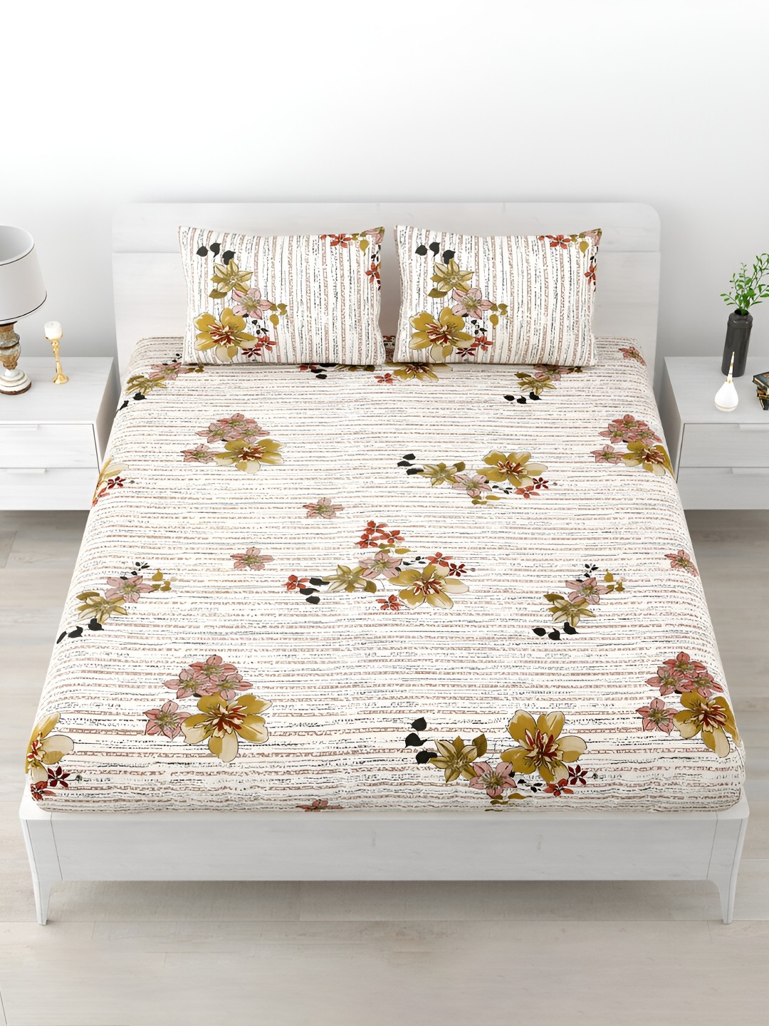 POORAK Brown & Grey Floral Printed Cotton 120 TC King Bedsheet with 2 Pillow Covers
POORAK Brown & Grey Floral Printed Cotton 120 TC King Bedsheet with 2 Pillow Covers