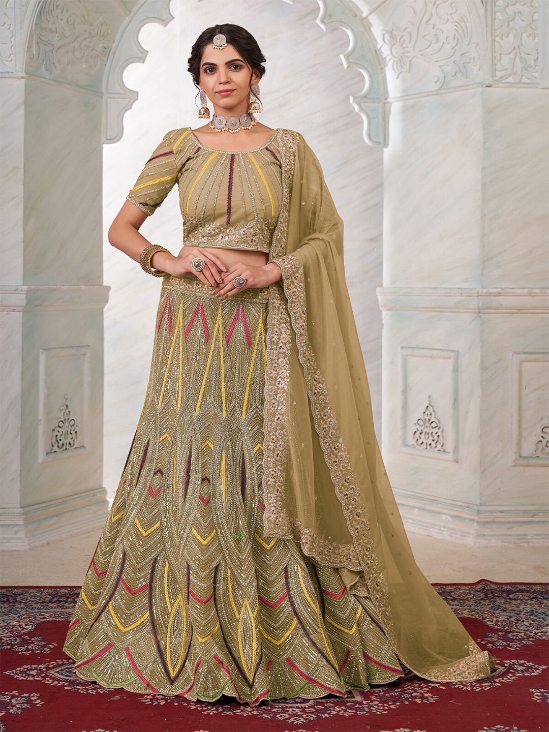 ODETTE Embroidered Sequinned Semi-Stitched Lehenga & Unstitched Blouse With Dupatta, Brown
ODETTE Embroidered Sequinned Semi-Stitched Lehenga & Unstitched Blouse With Dupatta, Brown