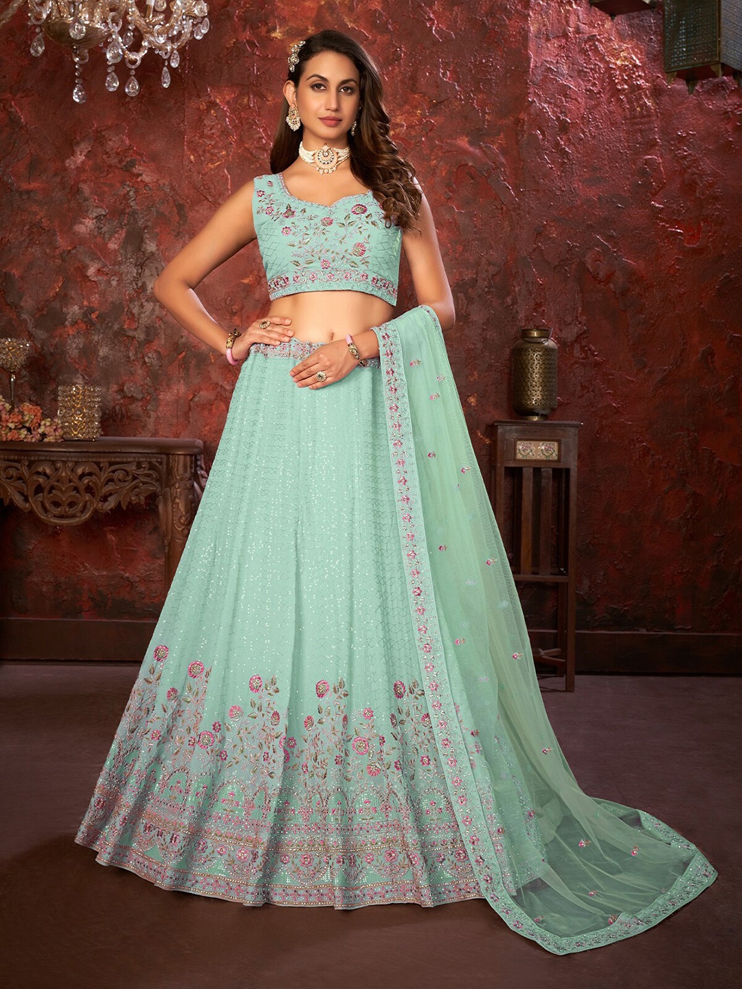 ODETTE Embroidered Beads and Stones Semi-Stitched Lehenga & Unstitched Blouse With Dupatta, Blue
ODETTE Embroidered Beads and Stones Semi-Stitched Lehenga & Unstitched Blouse With Dupatta, Blue