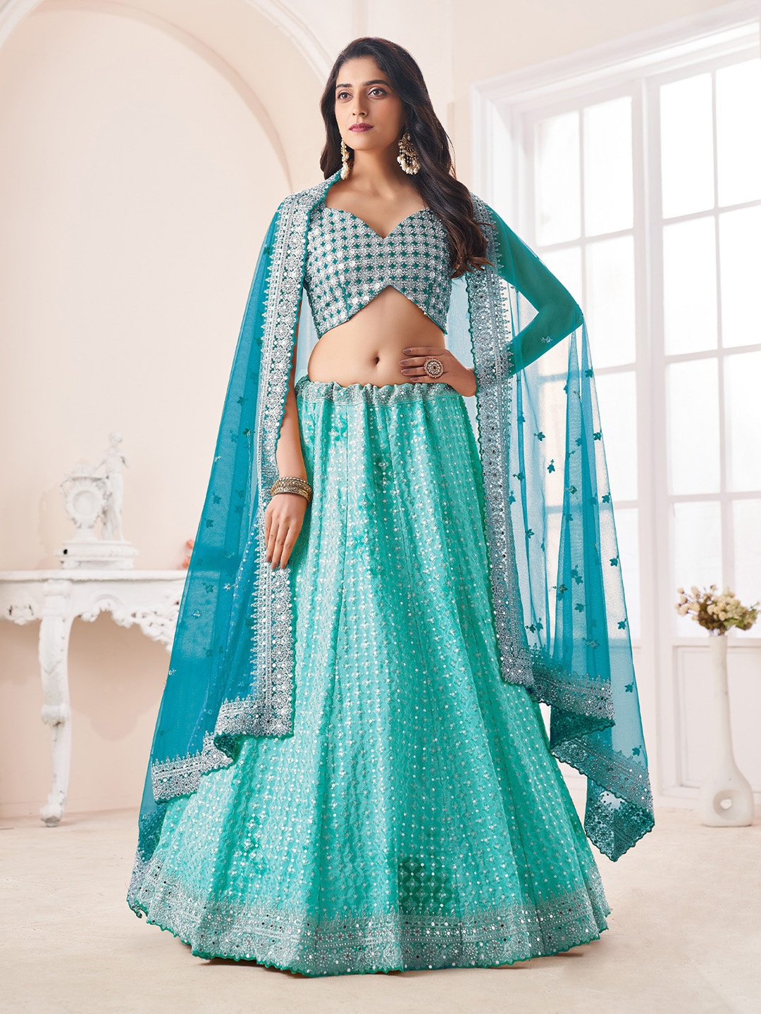 ODETTE Embroidered Beads and Stones Semi-Stitched Lehenga & Unstitched Blouse With Dupatta, Sea green
ODETTE Embroidered Beads and Stones Semi-Stitched Lehenga & Unstitched Blouse With Dupatta, Sea green