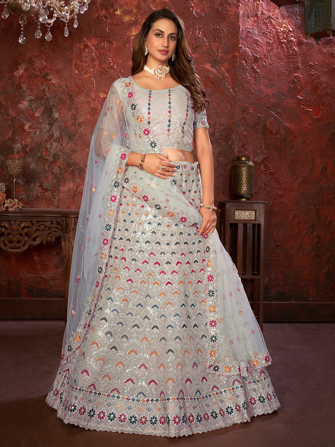 ODETTE Embellished Sequinned Semi-Stitched Lehenga & Unstitched Blouse With Dupatta, Grey
ODETTE Embellished Sequinned Semi-Stitched Lehenga & Unstitched Blouse With Dupatta, Grey