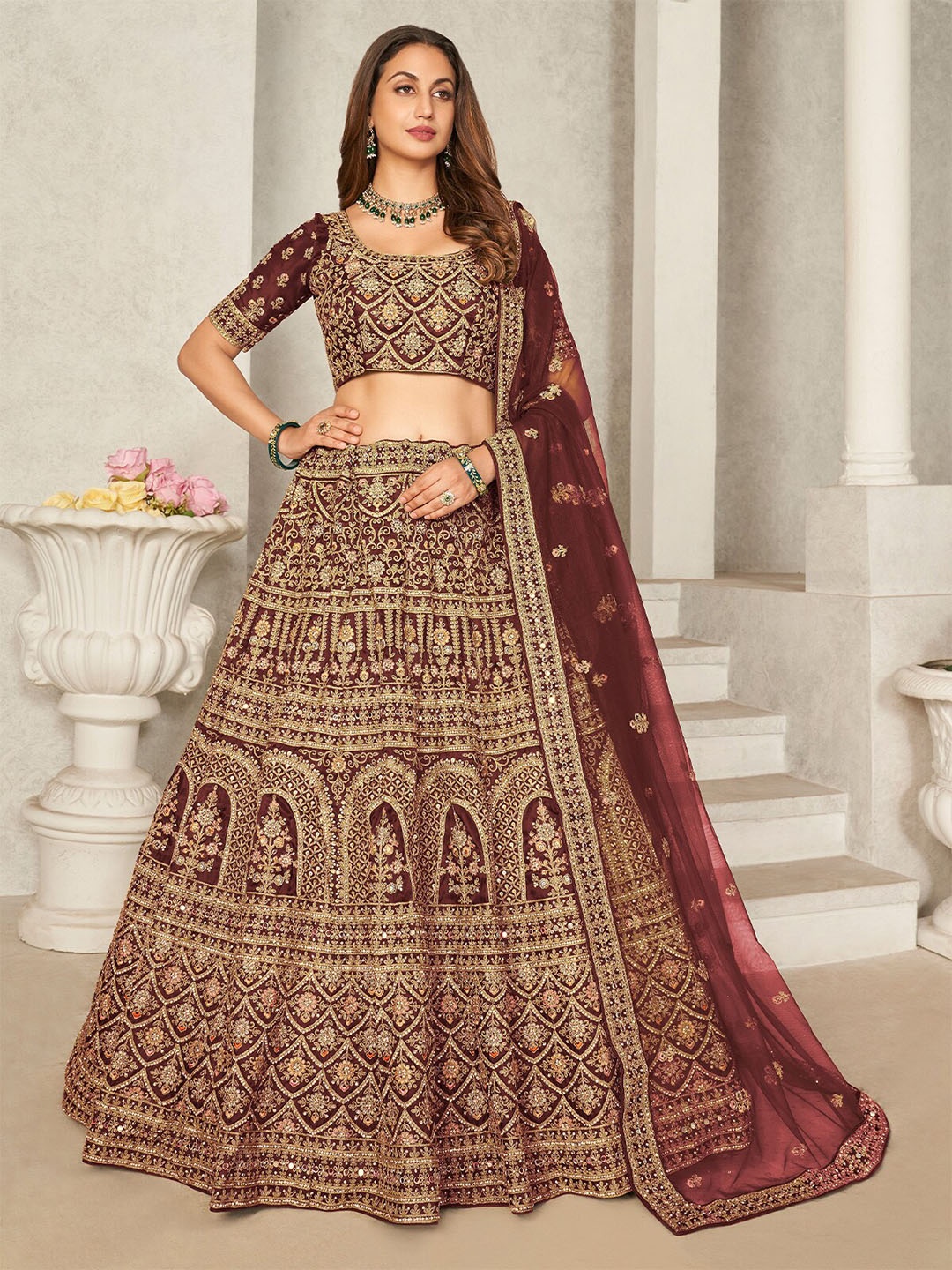 ODETTE Embroidered Beads and Stones Semi-Stitched Lehenga & Unstitched Blouse With Dupatta, Maroon
ODETTE Embroidered Beads and Stones Semi-Stitched Lehenga & Unstitched Blouse With Dupatta, Maroon