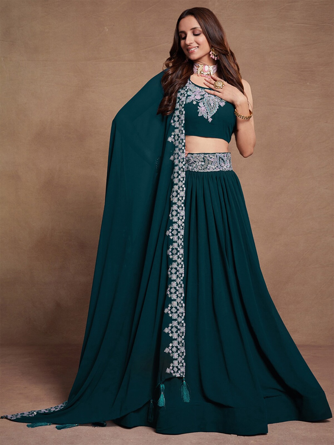 ODETTE Embroidered Thread Work Semi-Stitched Lehenga & Unstitched Blouse With Dupatta, Teal
ODETTE Embroidered Thread Work Semi-Stitched Lehenga & Unstitched Blouse With Dupatta, Teal
