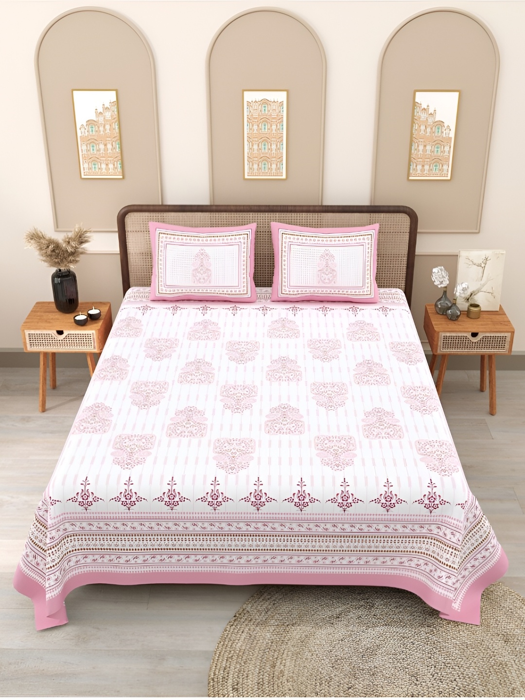 Block Print Story Pink & White Ethnic Motifs 210 TC Queen Bedsheet With 2 Pillow Covers
Block Print Story Pink & White Ethnic Motifs 210 TC Queen Bedsheet With 2 Pillow Covers