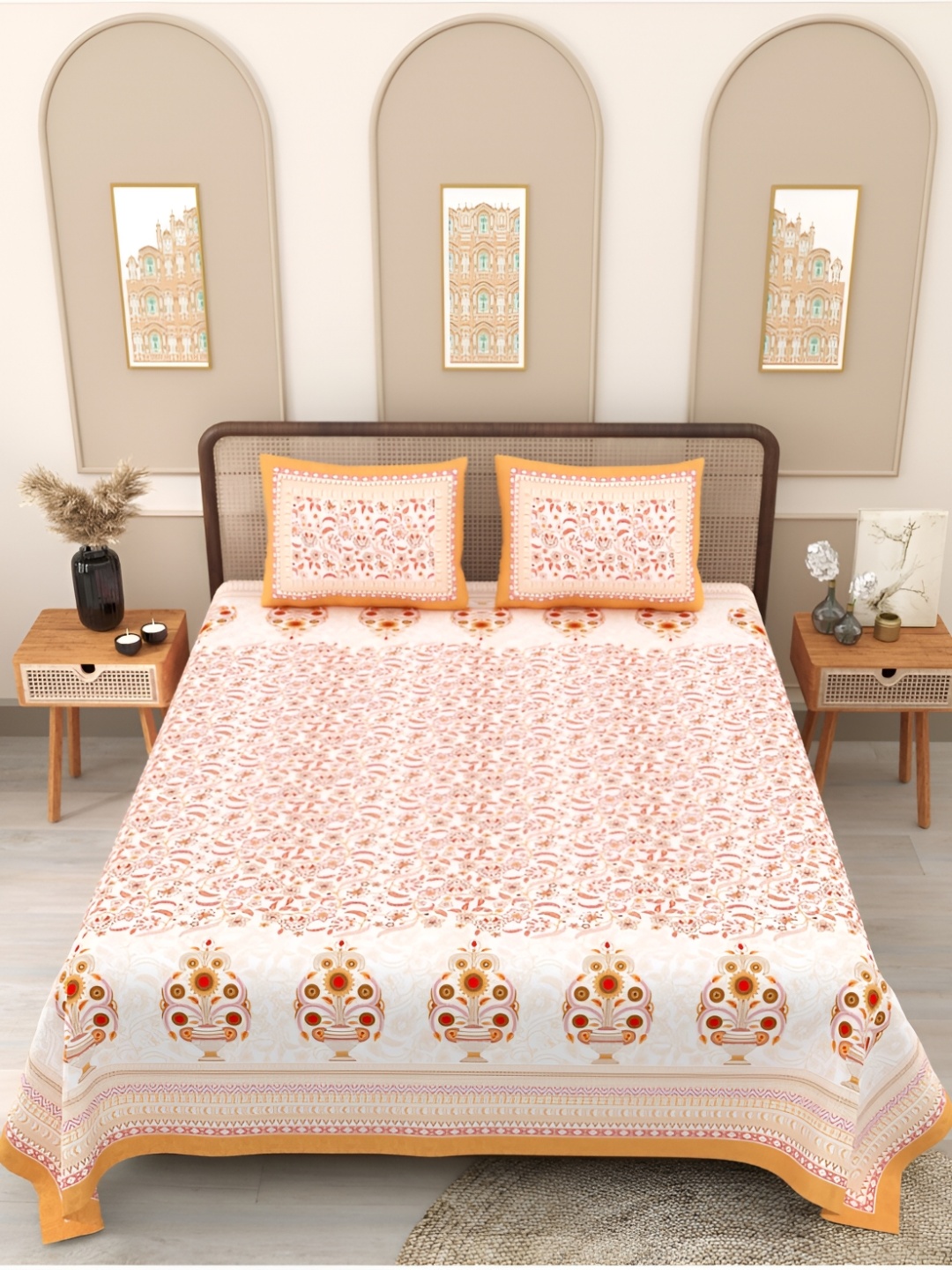 Block Print Story Orange Ethnic Motifs 210 TC Queen Bedsheet with 2 Pillow Covers
Block Print Story Orange Ethnic Motifs 210 TC Queen Bedsheet with 2 Pillow Covers