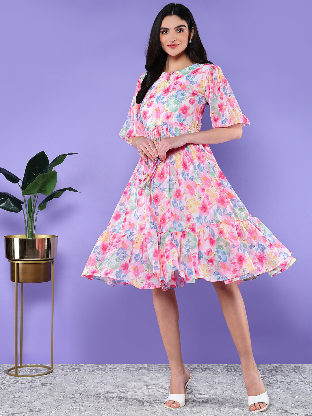 BAESD Floral Printed Keyhole Neck Puff Sleeves Gathered Detailed Fit & Flare Dress, Pink
BAESD Floral Printed Keyhole Neck Puff Sleeves Gathered Detailed Fit & Flare Dress, Pink