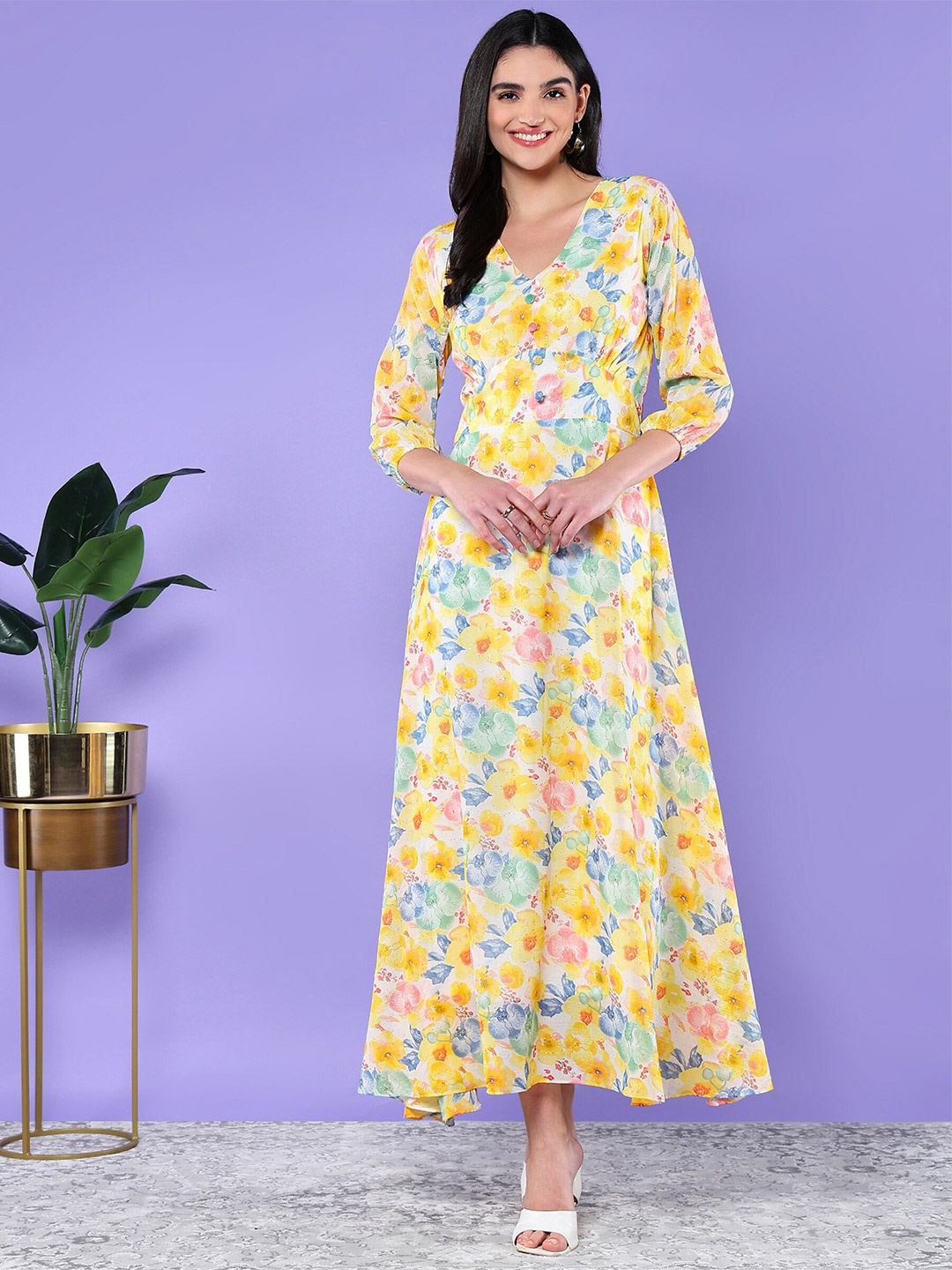 BAESD Floral Printed V-Neck Puff Sleeves Gathered Detailed Cotton Fit & Flare Midi Dress, Yellow
BAESD Floral Printed V-Neck Puff Sleeves Gathered Detailed Cotton Fit & Flare Midi Dress, Yellow