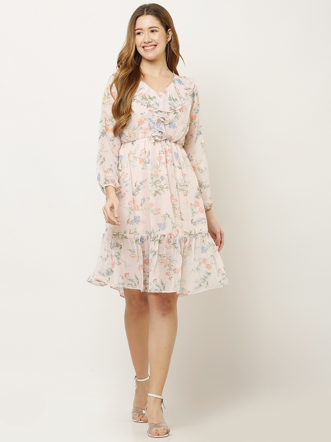 Hinaya Floral Printed V-Neck Cuffed Sleeves Tiered Detail Chiffon Fit & Flare Dress, Pink
Hinaya Floral Printed V-Neck Cuffed Sleeves Tiered Detail Chiffon Fit & Flare Dress, Pink