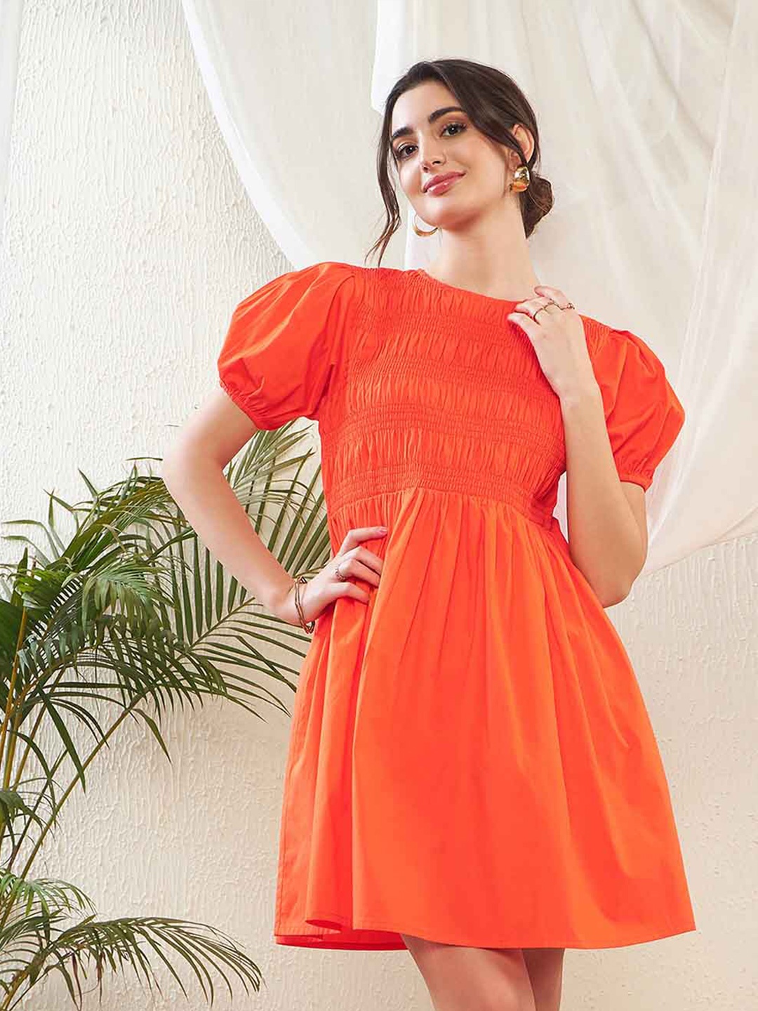 SASSAFRAS Puff Sleeves Smocked & Gathered Detail Pure Cotton Fit and Flare Mini Dress, Orange
SASSAFRAS Puff Sleeves Smocked & Gathered Detail Pure Cotton Fit and Flare Mini Dress, Orange