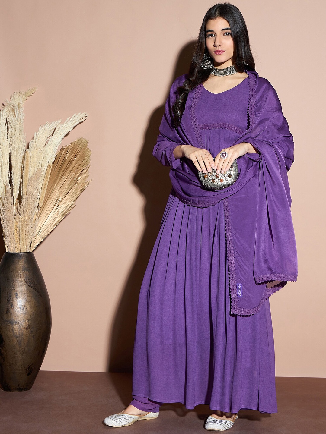 ADORNIA V-Neck Long Sleeves Empire Georgette Kurta With Trousers & Dupatta, Purple
ADORNIA V-Neck Long Sleeves Empire Georgette Kurta With Trousers & Dupatta, Purple