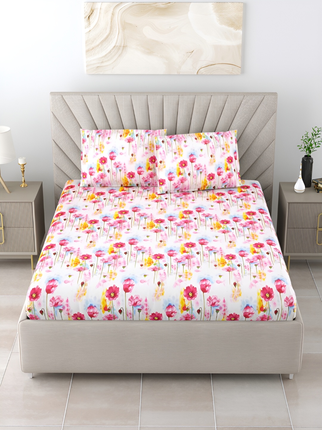 BOMBAY DYEING Pink Floral Printed Cotton 210 TC King Bedsheet with 2 Pillow Covers
BOMBAY DYEING Pink Floral Printed Cotton 210 TC King Bedsheet with 2 Pillow Covers