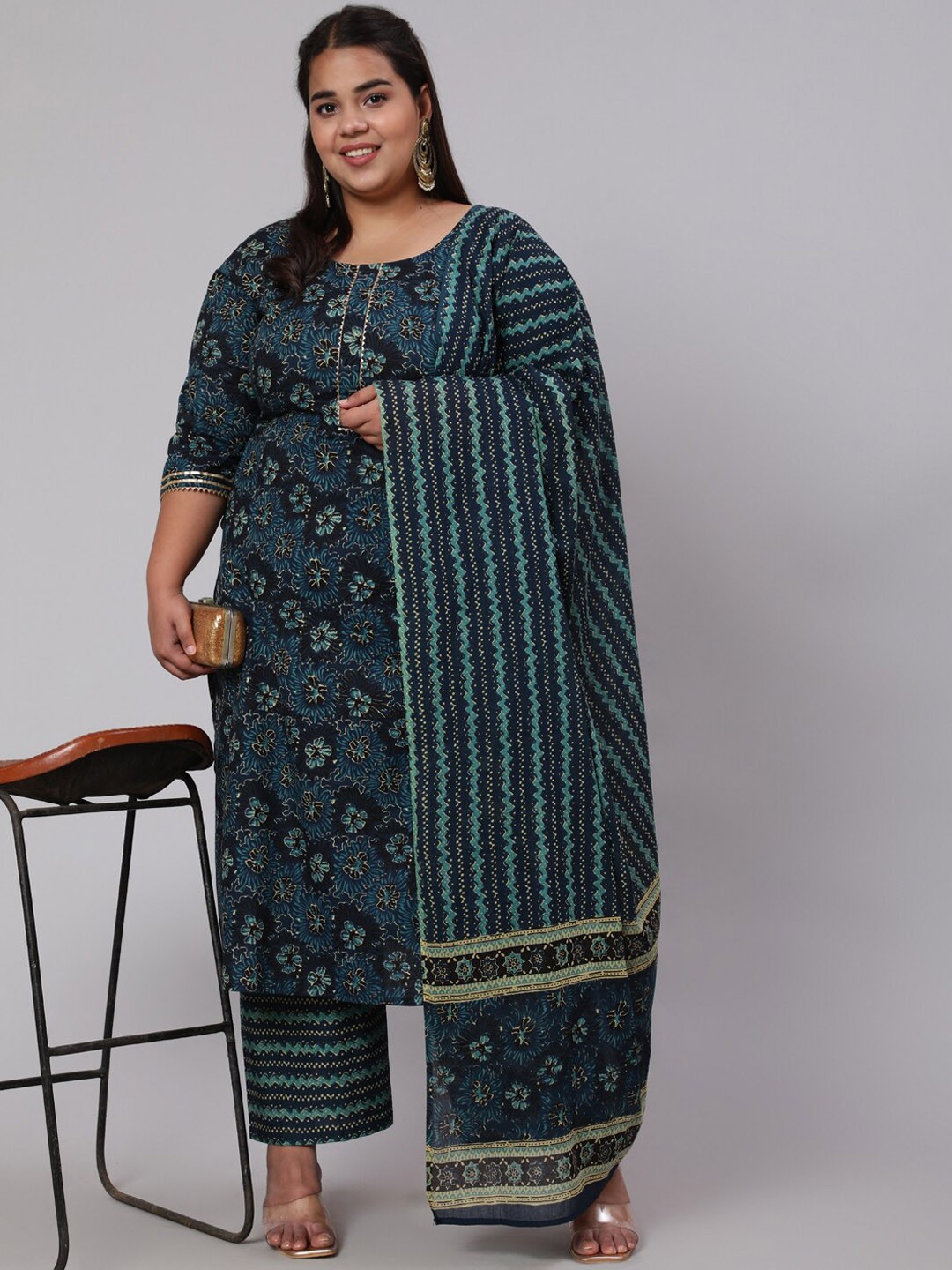 Nayo Plus Size Ethnic Motifs Printed Pure Cotton Straight Kurta With Palazzos & Dupatta, Blue
Nayo Plus Size Ethnic Motifs Printed Pure Cotton Straight Kurta With Palazzos & Dupatta, Blue