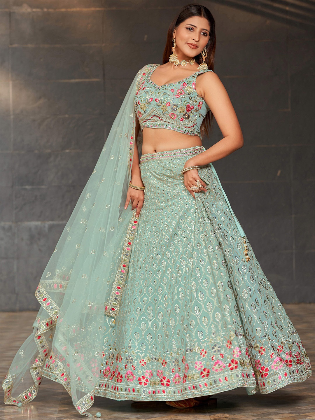 FABPIXEL Embellished Sequined Semi-Stitched Lehenga & Unstitched Blouse With Dupatta, Green
FABPIXEL Embellished Sequined Semi-Stitched Lehenga & Unstitched Blouse With Dupatta, Green