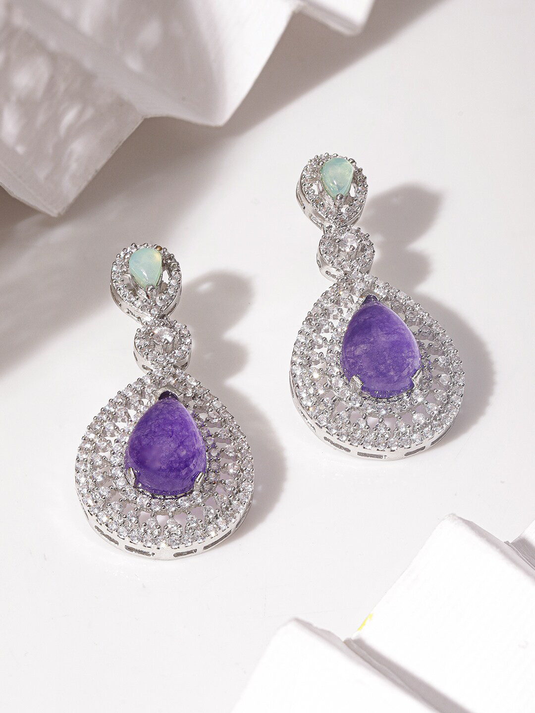 Rubans Rhodium Plated Tear Drop Lavender & Crystal Zirconia Studded Demi Fine Drop Earrings, Silver
Rubans Rhodium Plated Tear Drop Lavender & Crystal Zirconia Studded Demi Fine Drop Earrings, Silver