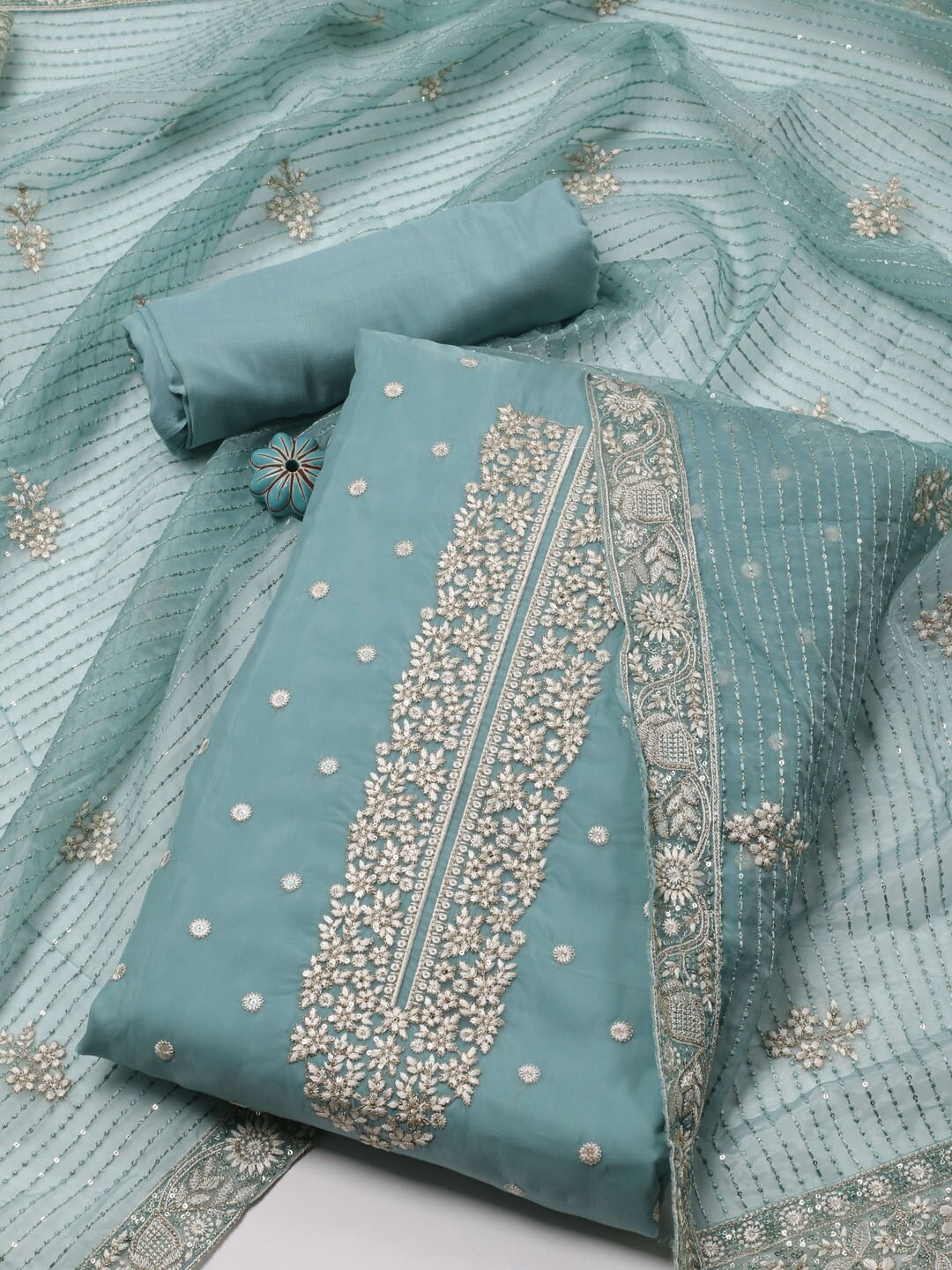 Meena Bazaar Floral Embroidered Sequinned Organza Unstitched Dress Material, Sea green
Meena Bazaar Floral Embroidered Sequinned Organza Unstitched Dress Material, Sea green
