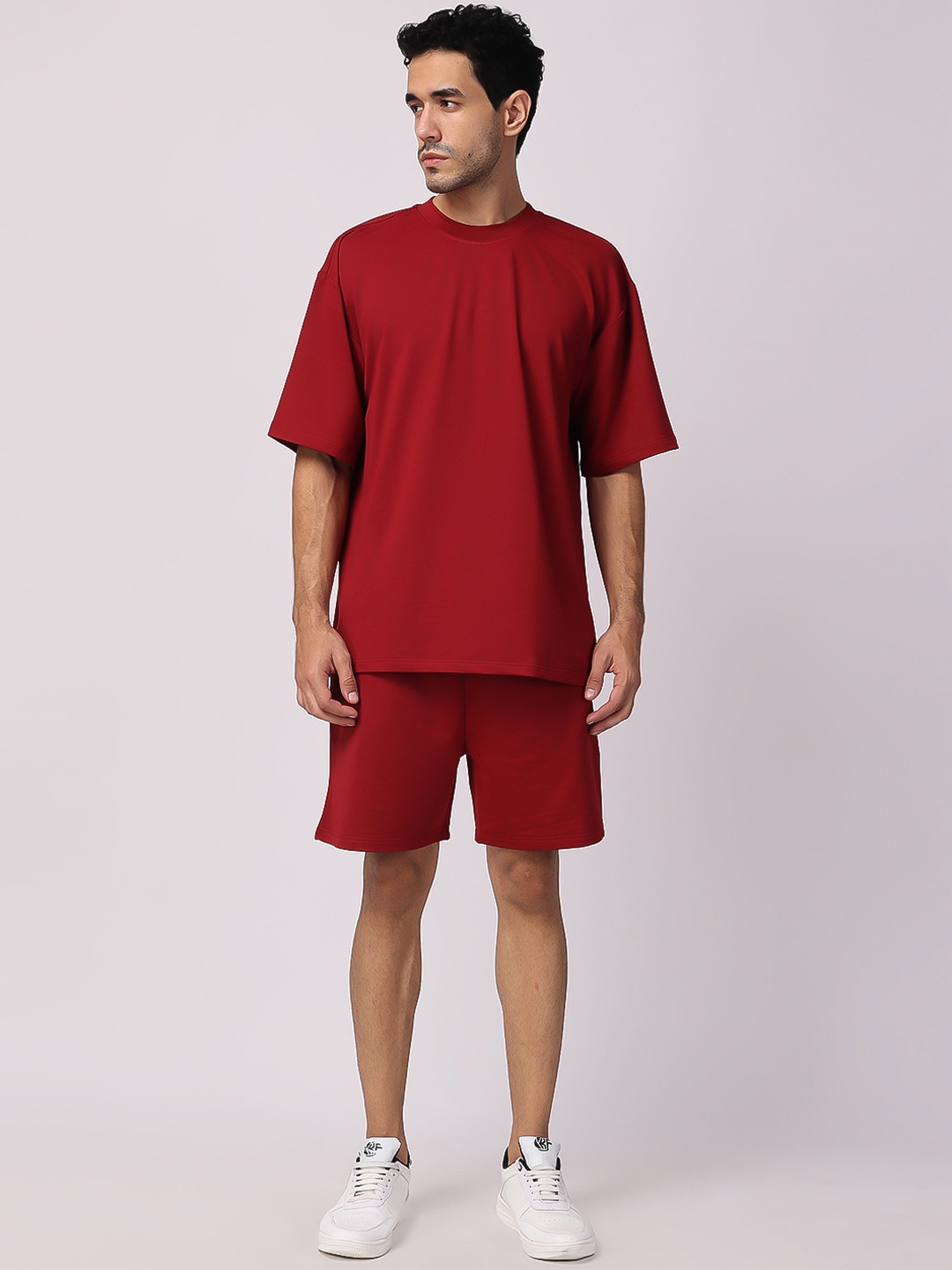 The Label Bar Oversized T-shirt & Shorts Co-Ords, Maroon