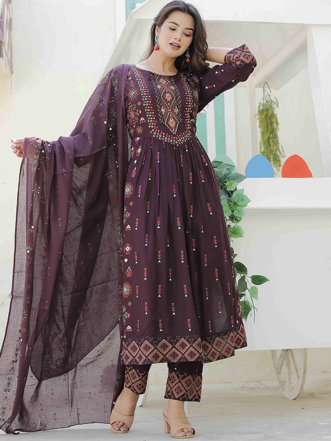 DARVIKAA COLLECTION Ethnic Motifs Printed Pleated A-Line Kurta With Trousers & Dupatta, Purple
DARVIKAA COLLECTION Ethnic Motifs Printed Pleated A-Line Kurta With Trousers & Dupatta, Purple