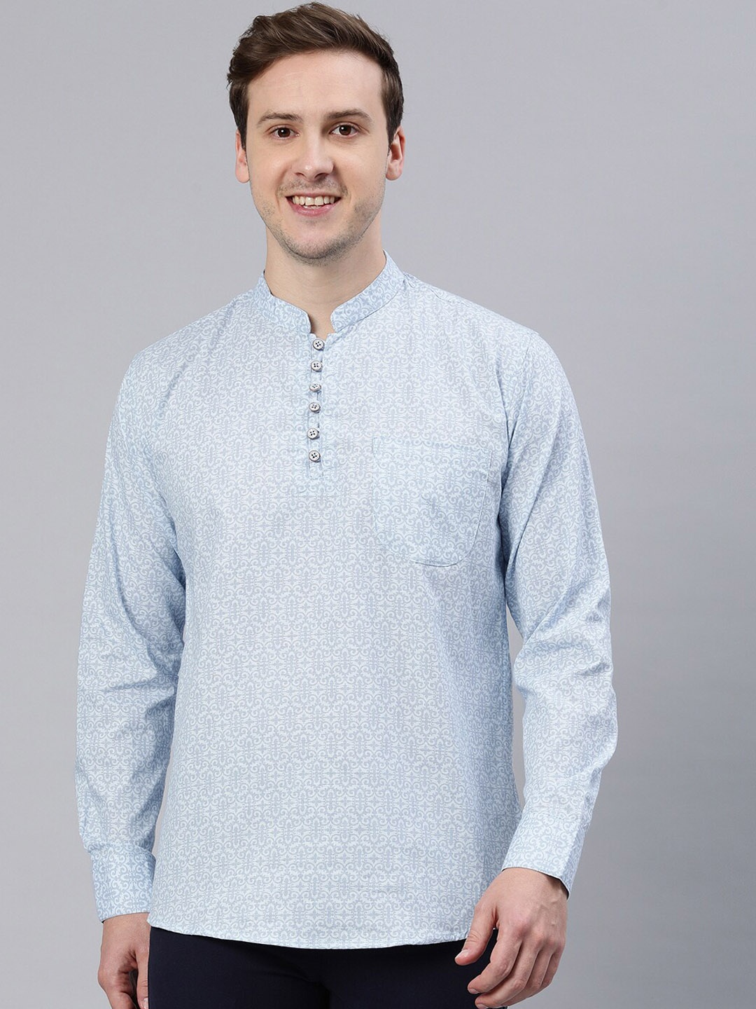 Majestic Man Ethnic Motif Printed Mandarin Collar Slim Fit Pure Cotton Straight Kurta, Blue
Majestic Man Ethnic Motif Printed Mandarin Collar Slim Fit Pure Cotton Straight Kurta, Blue