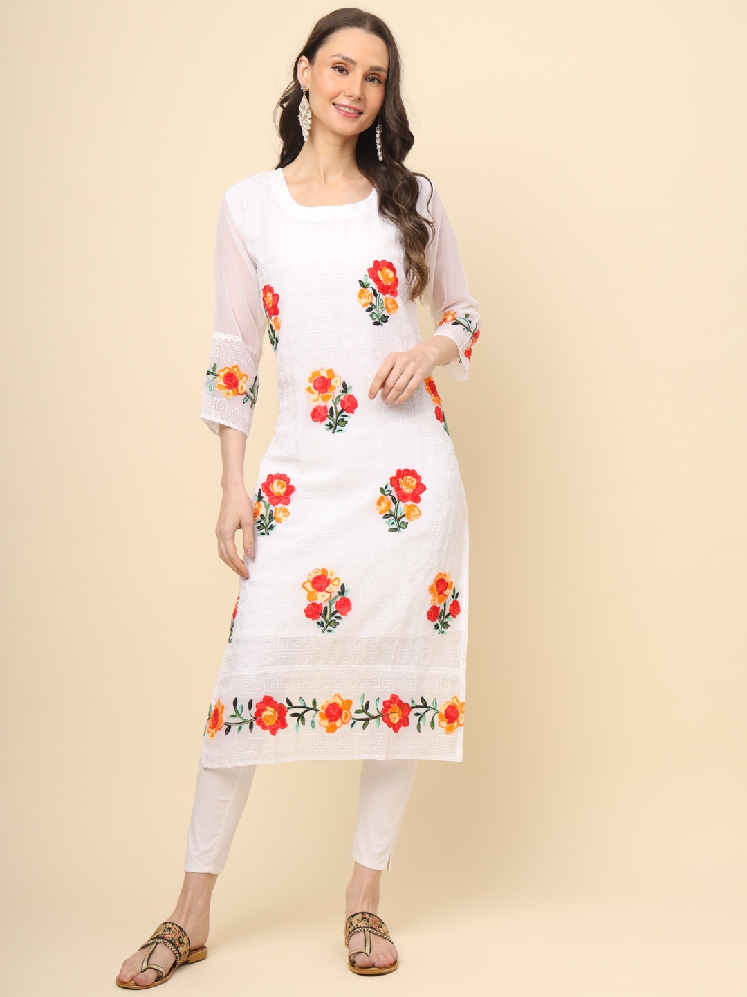 VAIRAGEE Women Quirky Striped Flared Sleeves Thread Work Georgette Anarkali Kurta, White
VAIRAGEE Women Quirky Striped Flared Sleeves Thread Work Georgette Anarkali Kurta, White