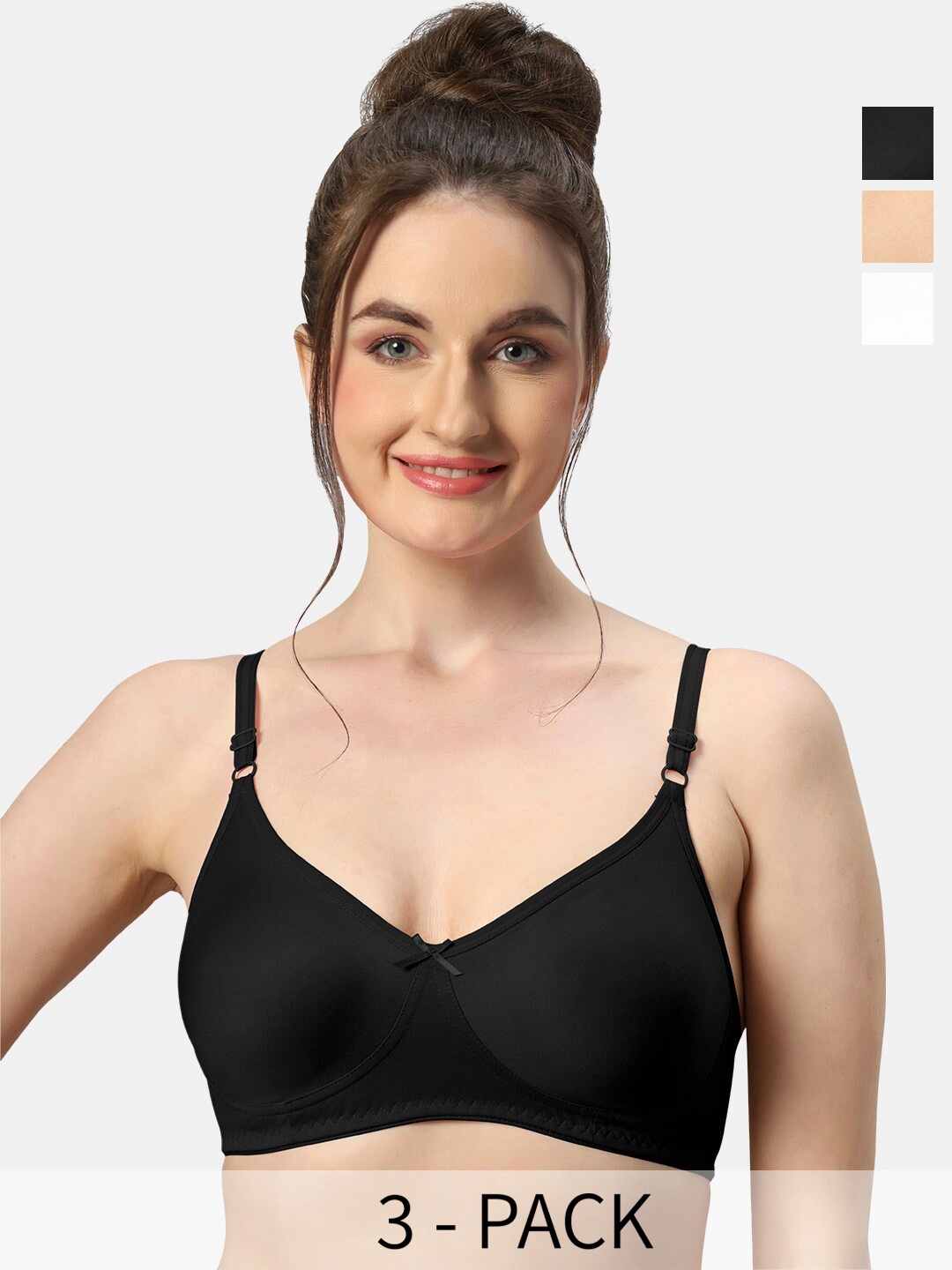Sonari Pack Of 3 Medium Coverage Lightly Padded Cotton T-shirt Bras With All Day Comfort, Black
Sonari Pack Of 3 Medium Coverage Lightly Padded Cotton T-shirt Bras With All Day Comfort, Black