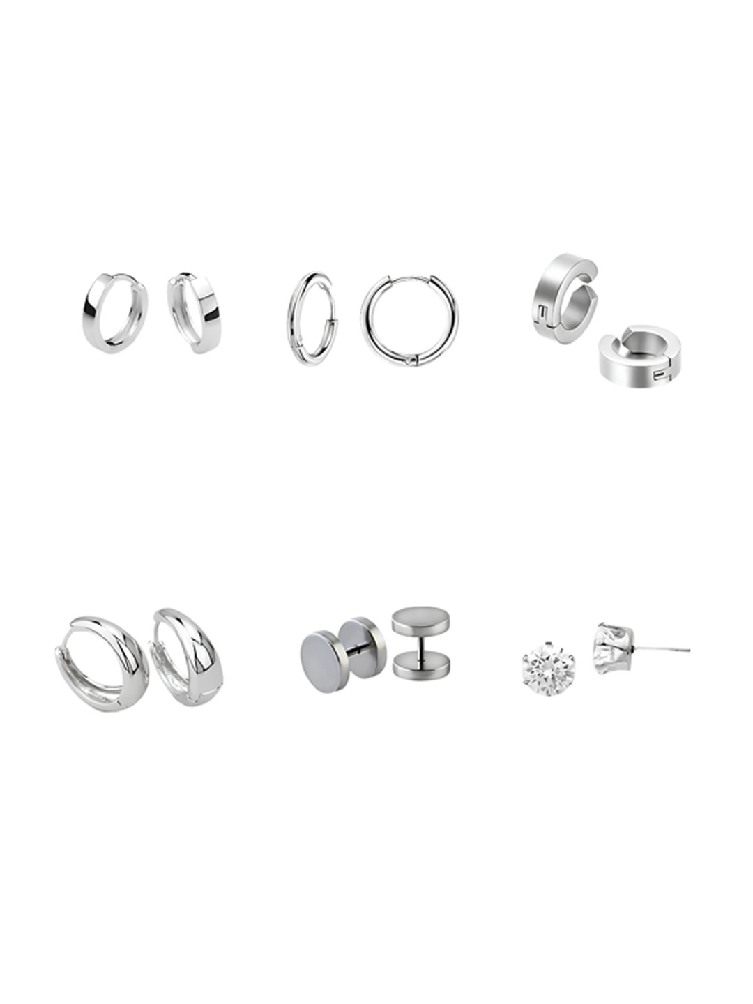 KARISHMA KREATIONS Men Set Of 6 Silver-Plated Cubic Zirconia Contemporary Hoop Earrings
KARISHMA KREATIONS Men Set Of 6 Silver-Plated Cubic Zirconia Contemporary Hoop Earrings
