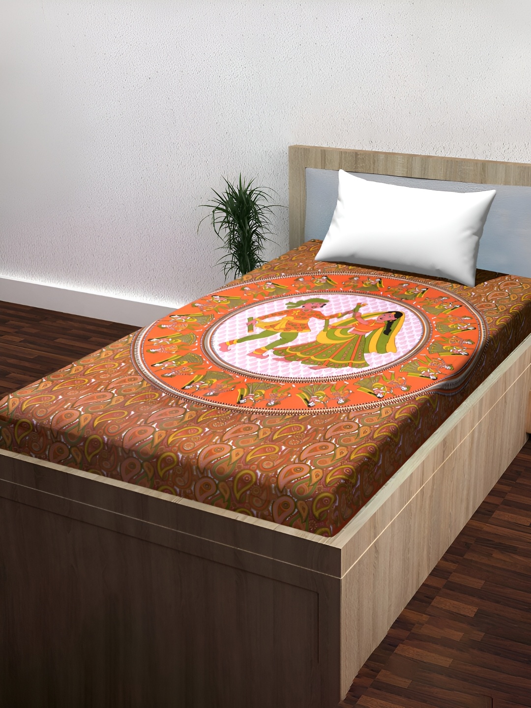 POORAK Orange & Green Ethnic Motifs Cotton 104 TC Single Bedsheet With 1 Pillow Cover
POORAK Orange & Green Ethnic Motifs Cotton 104 TC Single Bedsheet With 1 Pillow Cover