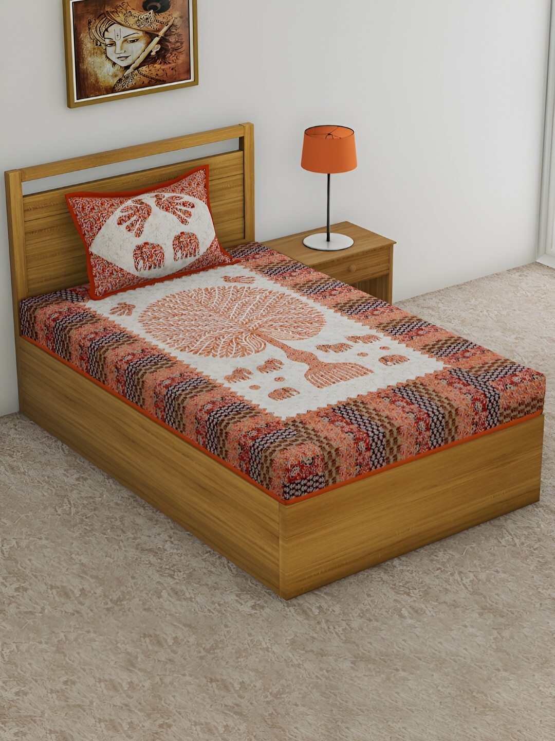 POORAK Orange & White Floral Printed Cotton 104 TC Single Bedsheet With 1 Pillow Cover
POORAK Orange & White Floral Printed Cotton 104 TC Single Bedsheet With 1 Pillow Cover
