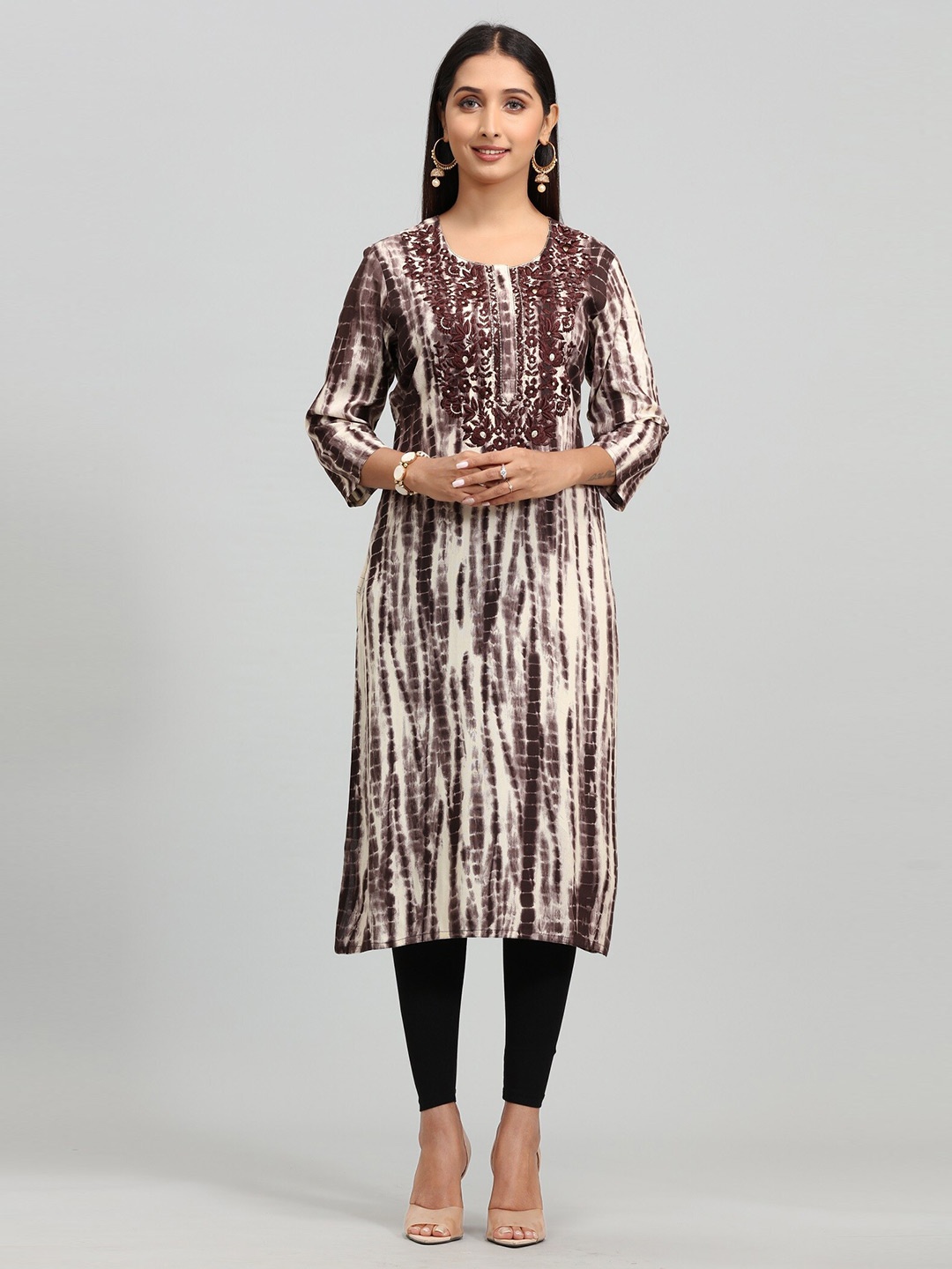 COTTON CULTURE Printed & Embroidered Round Neck Three-Quarter Sleeves Straight Kurta, Brown
COTTON CULTURE Printed & Embroidered Round Neck Three-Quarter Sleeves Straight Kurta, Brown