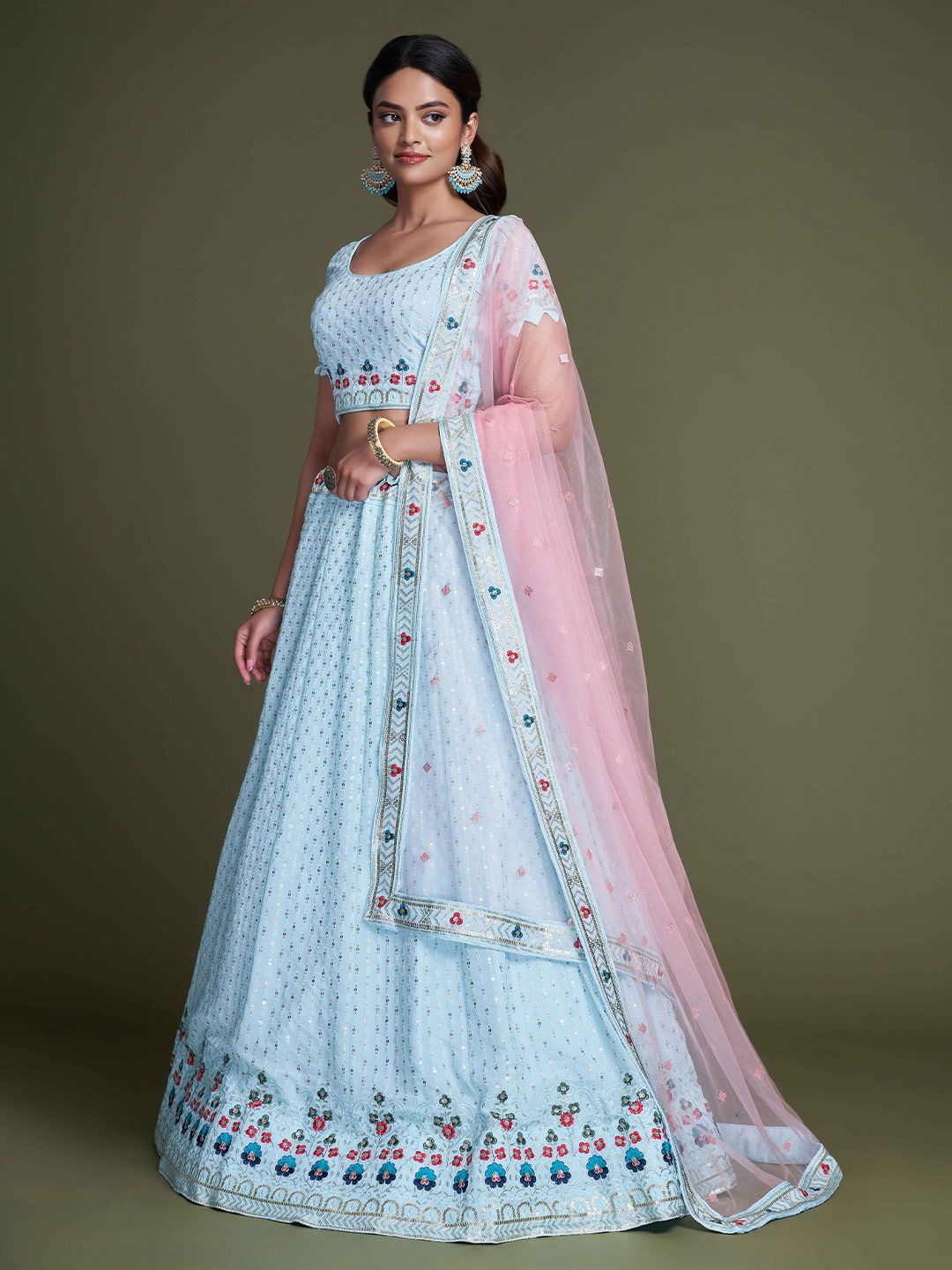 Divyadham Textiles Embroidered Semi-Stitched Lehenga & Unstitched Blouse With Dupatta, Turquoise blue
Divyadham Textiles Embroidered Semi-Stitched Lehenga & Unstitched Blouse With Dupatta, Turquoise blue
