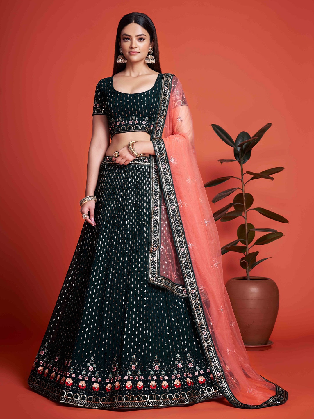 Divyadham Textiles Embroidered Sequinned Semi-Stitched Lehenga & Unstitched Blouse With Dupatta, Black
Divyadham Textiles Embroidered Sequinned Semi-Stitched Lehenga & Unstitched Blouse With Dupatta, Black