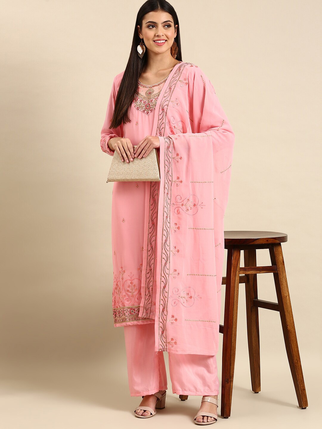 KALINI Ethnic Motifs Embroidered Silk Georgette Kurta & Palazzos With Dupatta, Pink
KALINI Ethnic Motifs Embroidered Silk Georgette Kurta & Palazzos With Dupatta, Pink