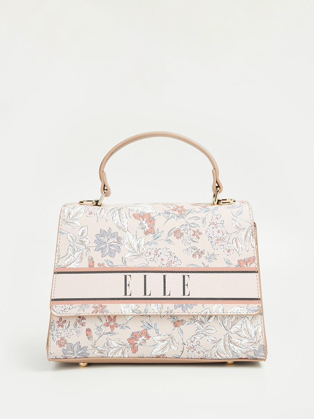ELLE Floral Printed Structured Handheld Bag, Brown 
ELLE Floral Printed Structured Handheld Bag, Brown