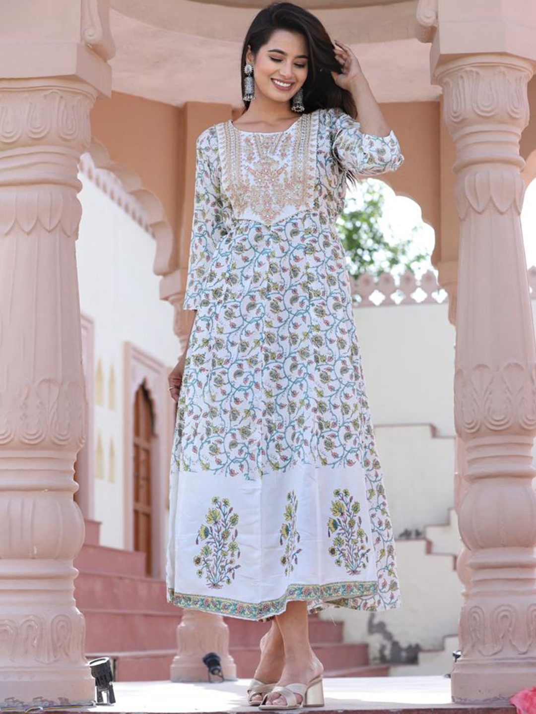 DARVIKAA COLLECTION Floral Printed Embroidered Detailed A-Line Midi Ethnic Dress, White
DARVIKAA COLLECTION Floral Printed Embroidered Detailed A-Line Midi Ethnic Dress, White