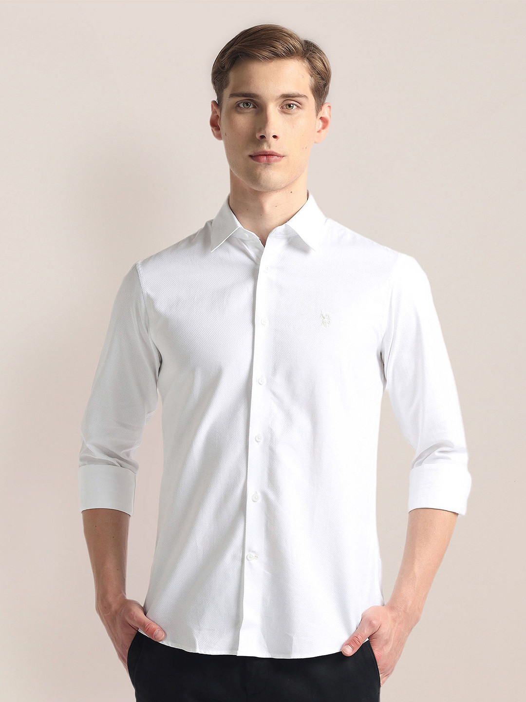 U.S. Polo Assn. Textured Self Design Spread Collar Long Sleeves Dobby Casual Shirt, White
U.S. Polo Assn. Textured Self Design Spread Collar Long Sleeves Dobby Casual Shirt, White