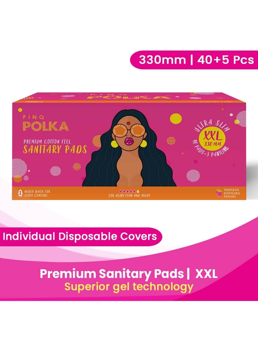 PINQ Polka Premium Organic Cotton Ultra Feel Sanitary Pads With Panty Liners - 40Pcs XXL, White
PINQ Polka Premium Organic Cotton Ultra Feel Sanitary Pads With Panty Liners - 40Pcs XXL, White