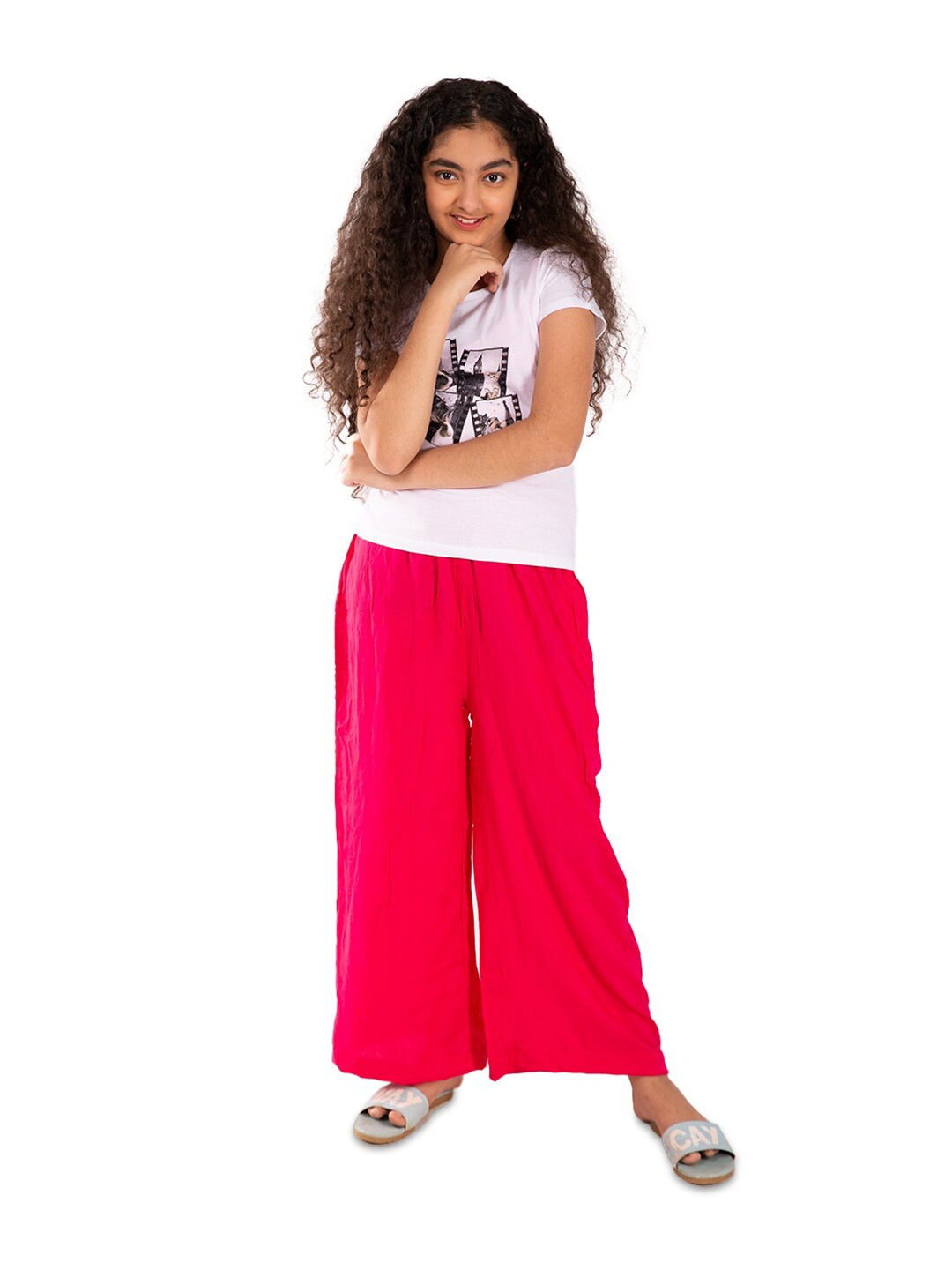 indian flower Girls Wide Leg Palazzos, Pink