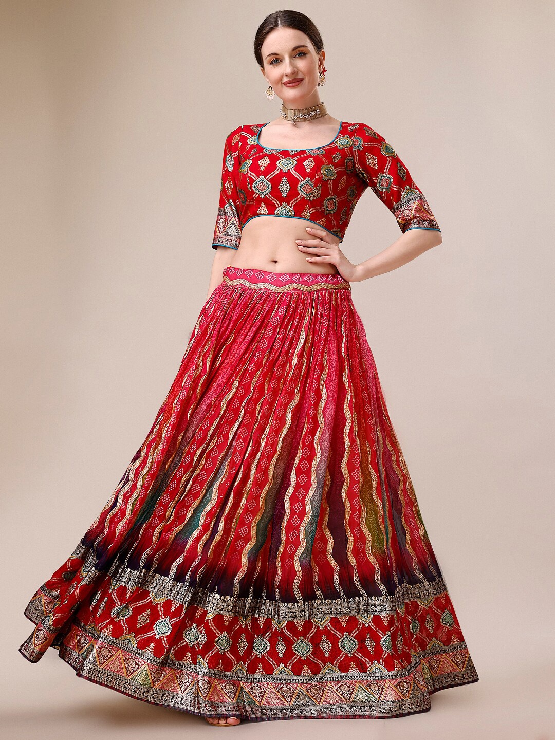 SAPTRANGI Ethnic Motifs Printed Square Neck Ready to Wear Lehenga & Blouse With Dupatta, Red
SAPTRANGI Ethnic Motifs Printed Square Neck Ready to Wear Lehenga & Blouse With Dupatta, Red