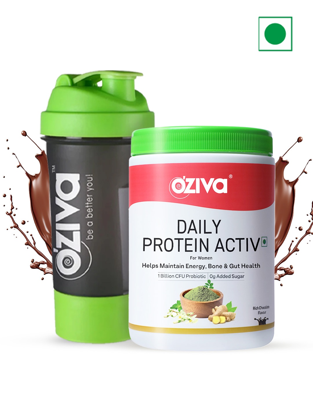 OZiva Women Daily Clean Protein Activ Powder 300g - Chocolate Flavour with Shaker, Green
OZiva Women Daily Clean Protein Activ Powder 300g - Chocolate Flavour with Shaker, Green