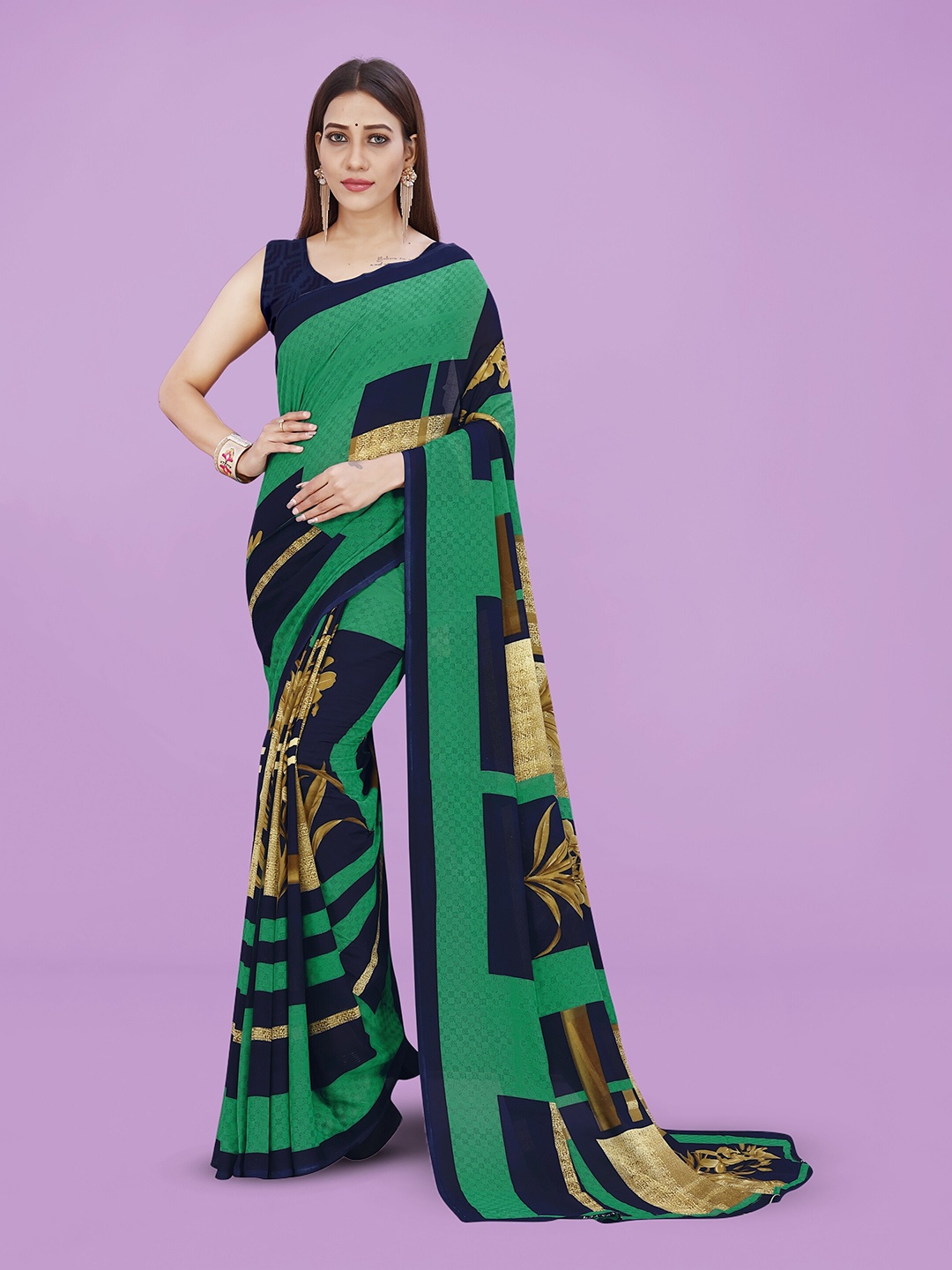 ANAND SAREES Floral Printed Saree, Green