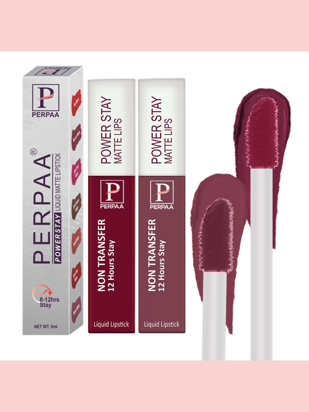 PERPAA Set of 2 Power Stay Liquid Matte Lipstick - 5ml Each - Cherry Red 09 & Mauve 23, Purple
PERPAA Set of 2 Power Stay Liquid Matte Lipstick - 5ml Each - Cherry Red 09 & Mauve 23, Purple