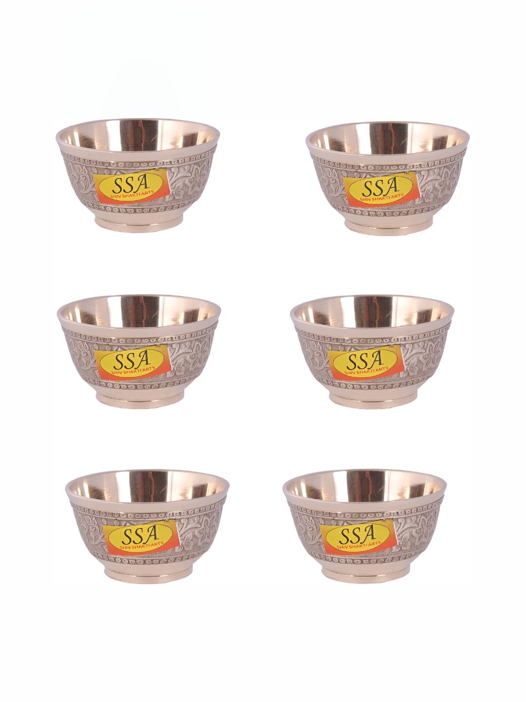 Shivshakti Arts Yellow & 6 Pieces Glossy Pure Brass Embossed Flower Design Dessert Bowls
Shivshakti Arts Yellow & 6 Pieces Glossy Pure Brass Embossed Flower Design Dessert Bowls