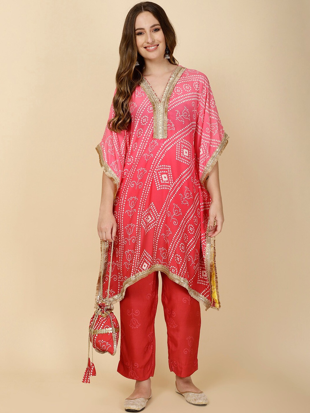 Meena Bazaar Women Bandhani Printed Cotton Sequinned Kurta with Trousers, Pink
Meena Bazaar Women Bandhani Printed Cotton Sequinned Kurta with Trousers, Pink