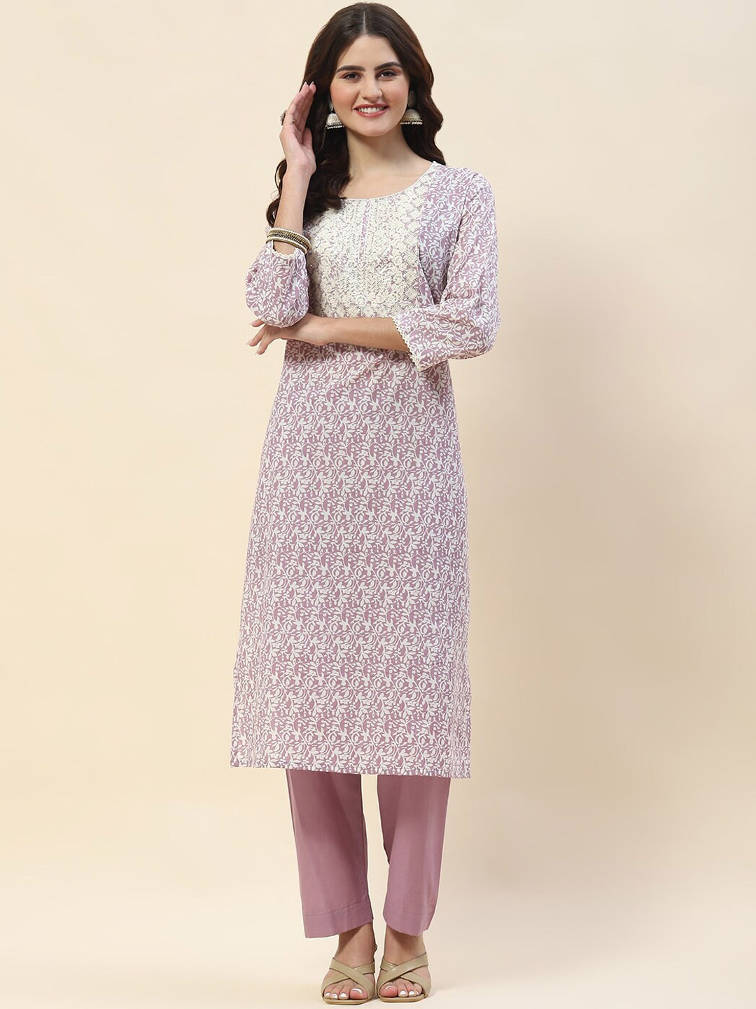 Meena Bazaar Floral Printed Round Neck Three-Quarter Sleeves Kurta Trouser Set, Lavender
Meena Bazaar Floral Printed Round Neck Three-Quarter Sleeves Kurta Trouser Set, Lavender
