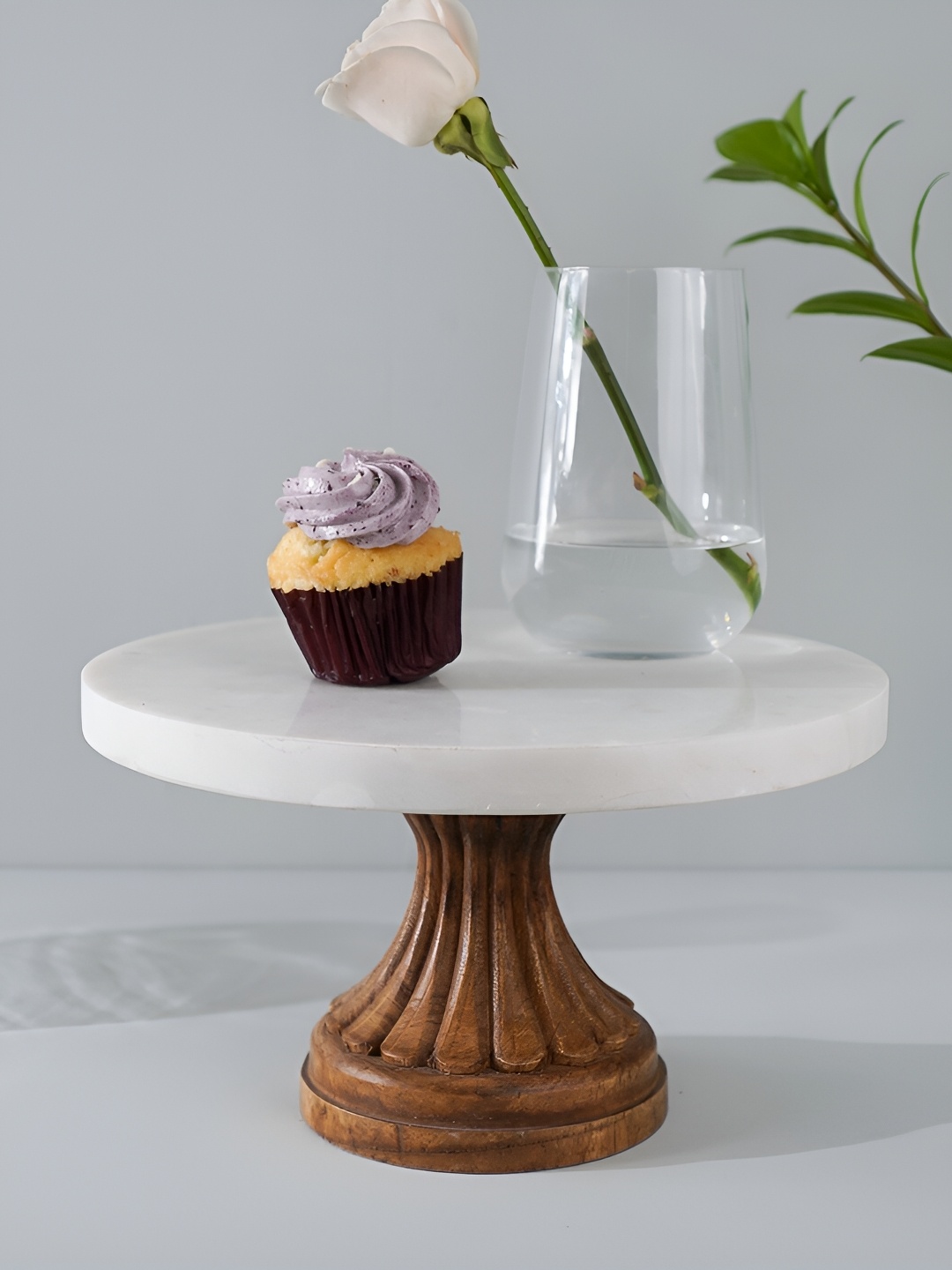 CASA DECOR Brown & White Stoneware Easy to Clean Cake Stand