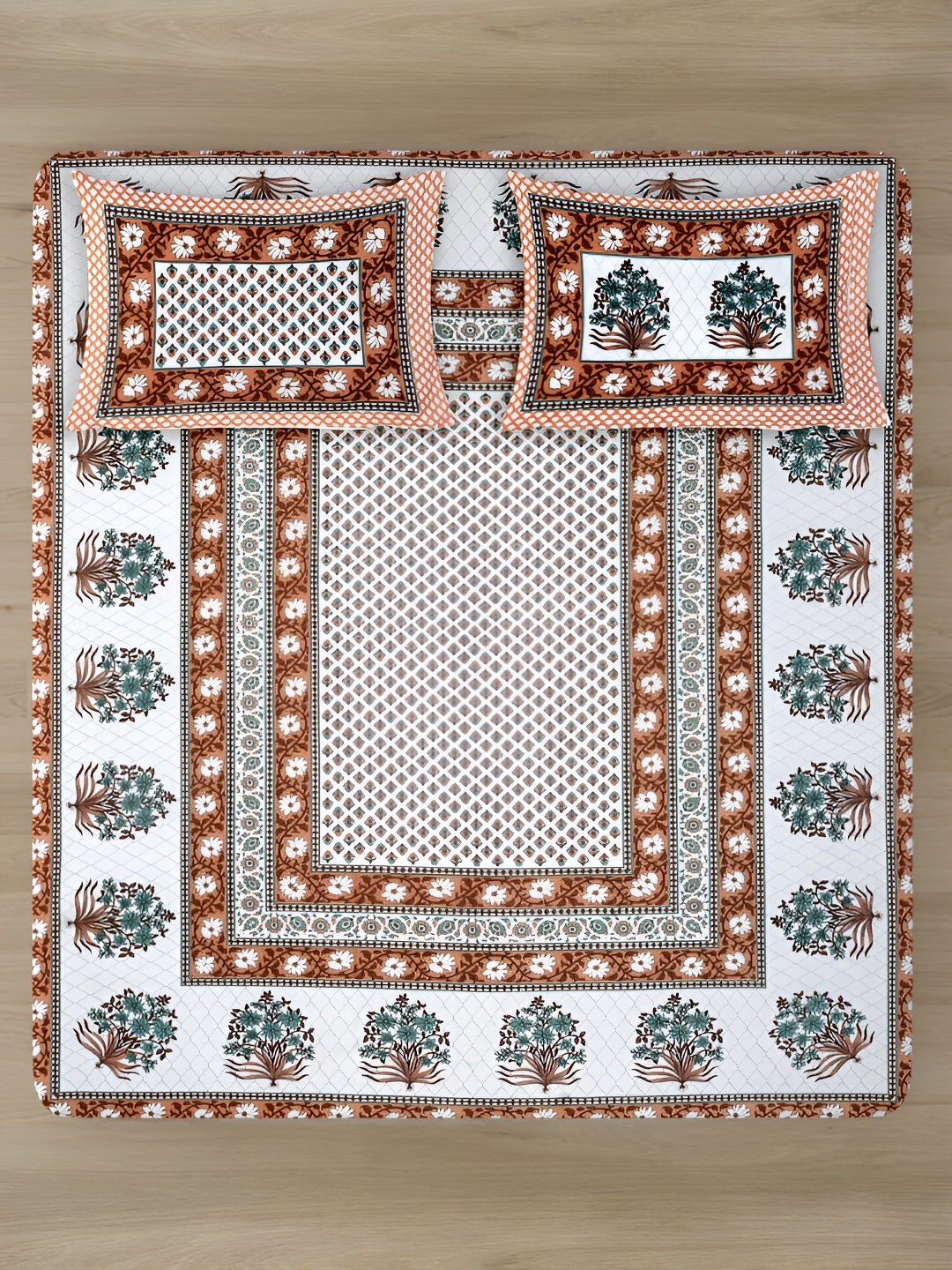 Rajasthan Decor White & Brown Ethnic Motifs Cotton 180 TC Bedsheet with 2 Pillow Covers
Rajasthan Decor White & Brown Ethnic Motifs Cotton 180 TC Bedsheet with 2 Pillow Covers