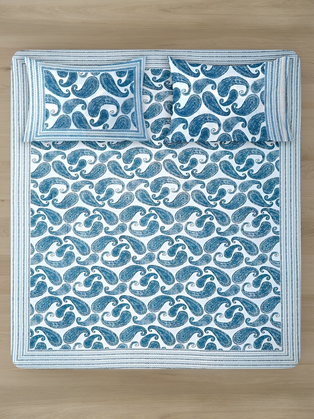 Rajasthan Decor White & Blue Ethnic Motifs 180 TC Cotton Bedsheet with 2 Pillow Covers
Rajasthan Decor White & Blue Ethnic Motifs 180 TC Cotton Bedsheet with 2 Pillow Covers