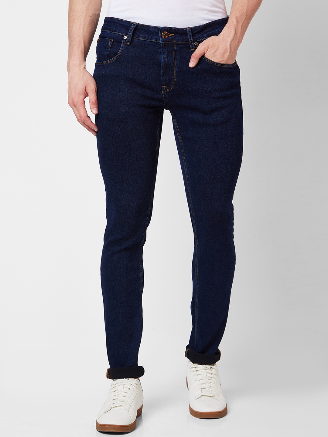 SPYKAR Men Skinny Fit Low-Rise Cotton Jeans, Blue